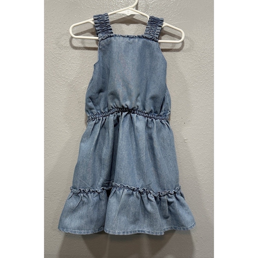 BCBG  Denim Dress Girls Size 5T Blue Pullover Sleeveless Stretch Flowy Summer